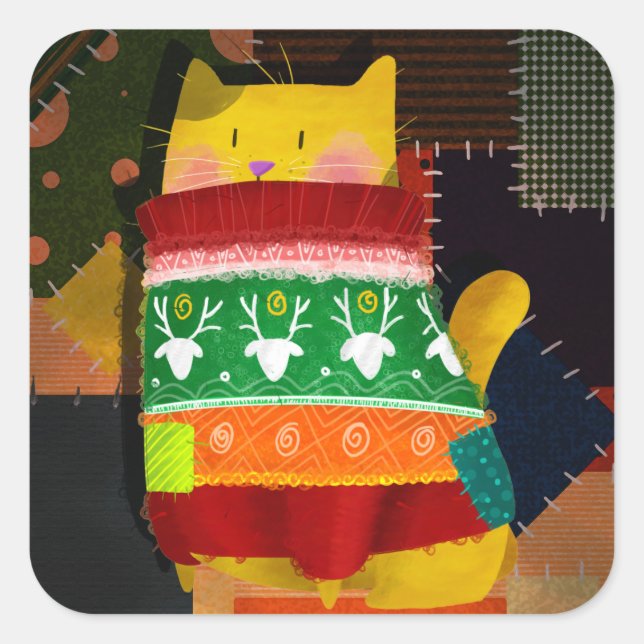 The Cat in the Ugly Sweater Square Sticker (Front)