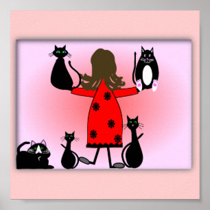 "The Cat Lady" Art Print, Black Cats Design~~ Poster