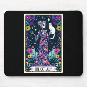 The Cat Lady Tarot Card Halloween Skeleton Skul Oc Mouse Pad