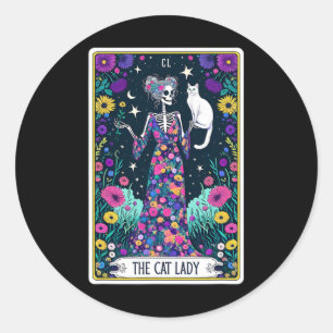 The Cat Lady Tarot Card Skeleton Mothers Day Cat L Classic Round Sticker