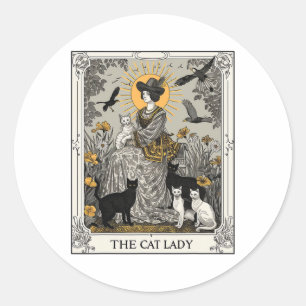 The Cat Lady Tarot Card Vintage Gothic Women Cat M Classic Round Sticker