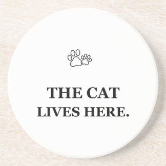The Cat Lives Here You're the Guest Funny Cat Coas Coaster