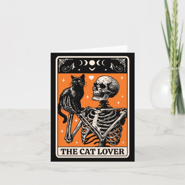 The Cat Lover Tarot Card - Black Cat And Skeleton (Front)