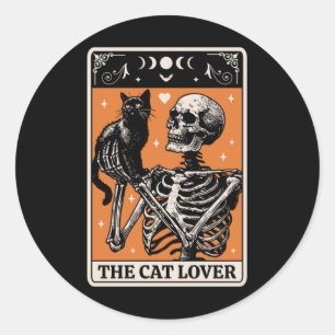 The Cat Lover Tarot Card - Black Cat And Skeleton  Classic Round Sticker