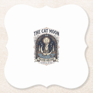 The Cat Moon Cat Tarot Card Major Arcana Vintage V Paper Coaster