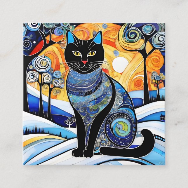 The "Cat" painting is a chilling and elegant winte Square Business Card (Front)