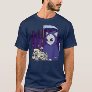 The Cat Reaper Duty Cloaked Skeleton Grim Reaper T T-Shirt