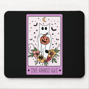 The Cat Tarot Card Ghost Halloween Pumpkin Cat Lov Mouse Pad