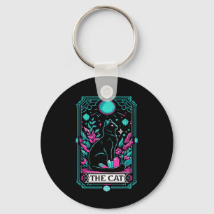The Cat Tarot Card Halloween Witch Mystical Black  Key Ring