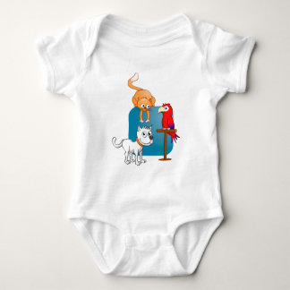 The cat, the dog and the parrot baby bodysuit