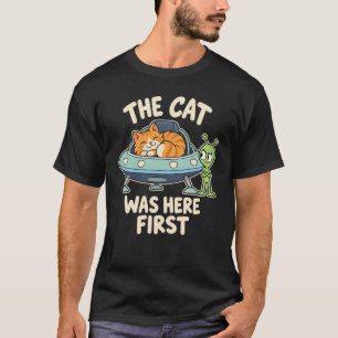 The Cat Was Here First Cat Napping in an Alien T-Shirt
