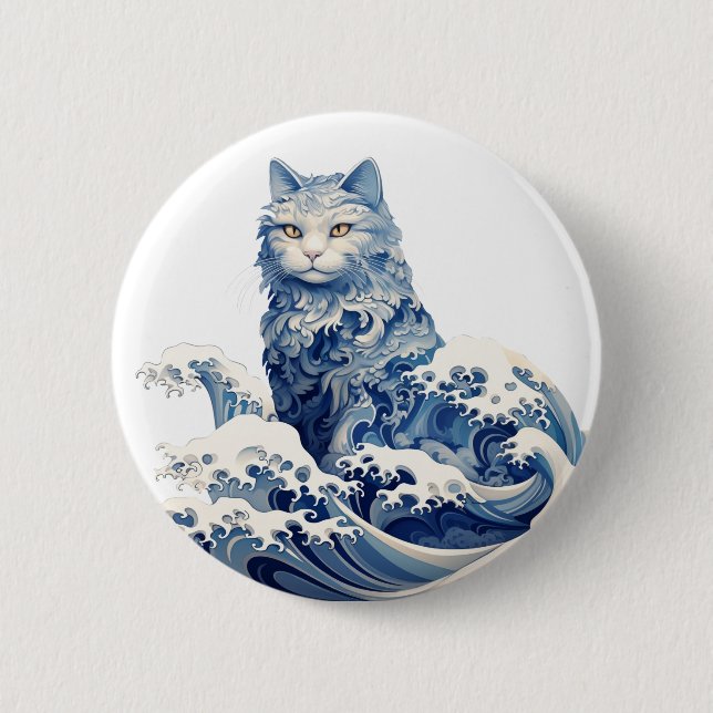 The Cat Wave Off Kanagawa 6 Cm Round Badge (Front)