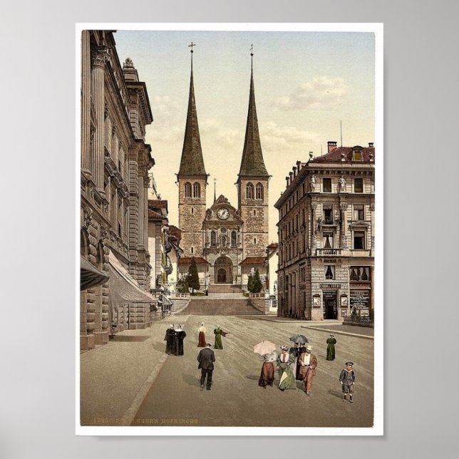 The cathedral, Lucerne, Switzerland vintage Photoc Poster (Front)