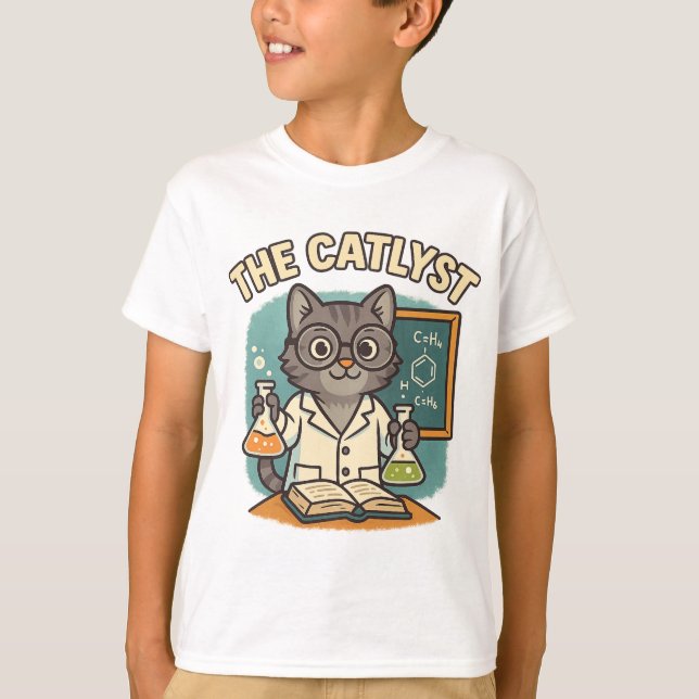 The Catlyst – Chemistry Cat T-Shirt (Front)