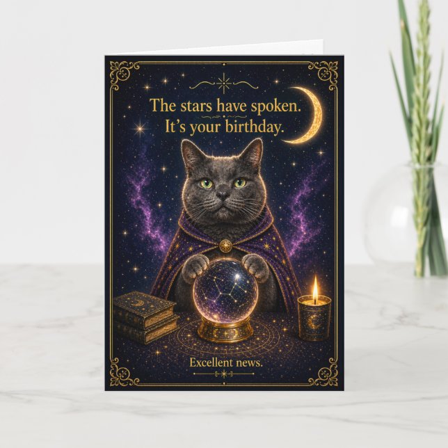 The Cat's Crystal Ball Birthday Reading Card (Front)