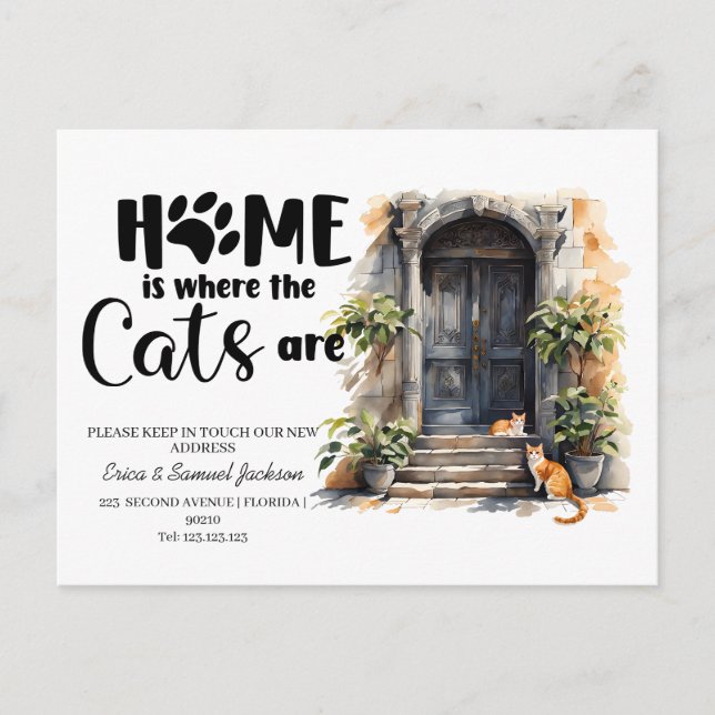 the cats have moved! new address announcement  postcard (Front)
