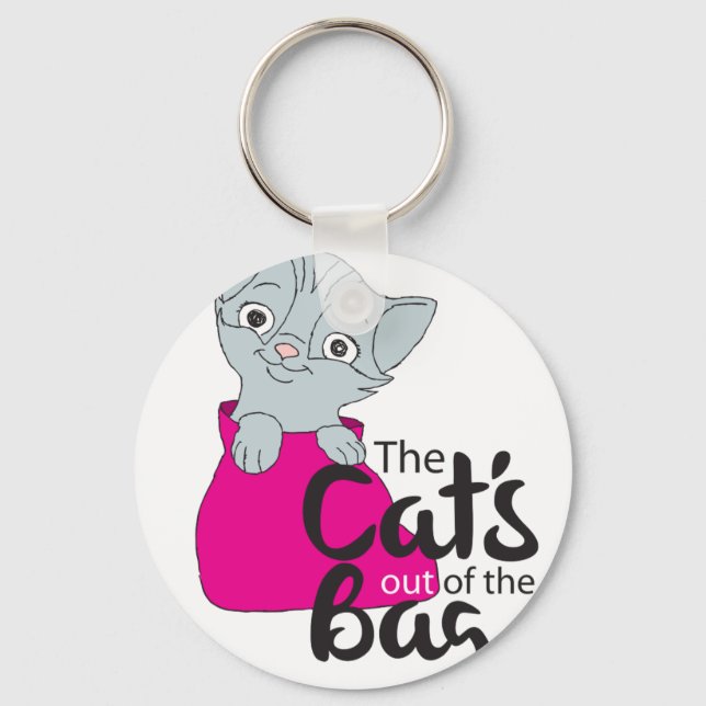 The Cats Out of the Bag Kitten Cartoon Image Kitty Key Ring (Front)