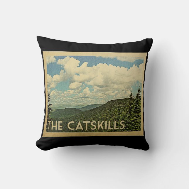 The Catskills New York Vintage Travel Cushion (Front)