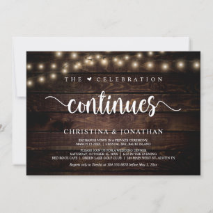 The celebration continues Rustic Wedding Elopement Invitation
