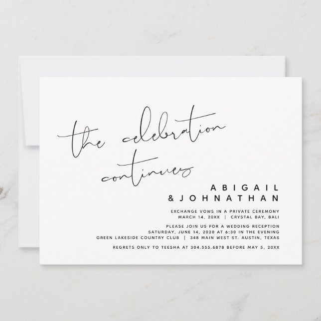 The Celebration Continues, Wedding Elopement Invitation (Front)