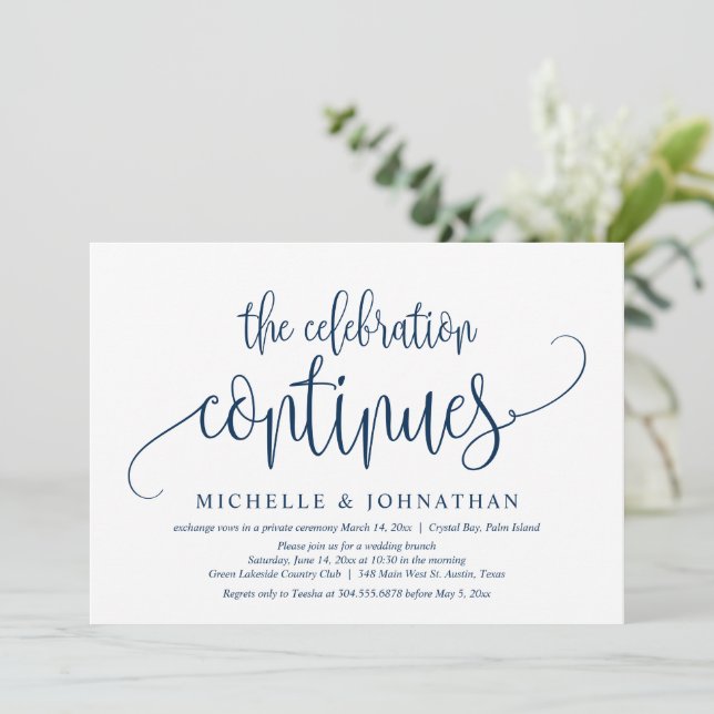 The Celebration Continues, Wedding Elopement Party Invitation (Standing Front)