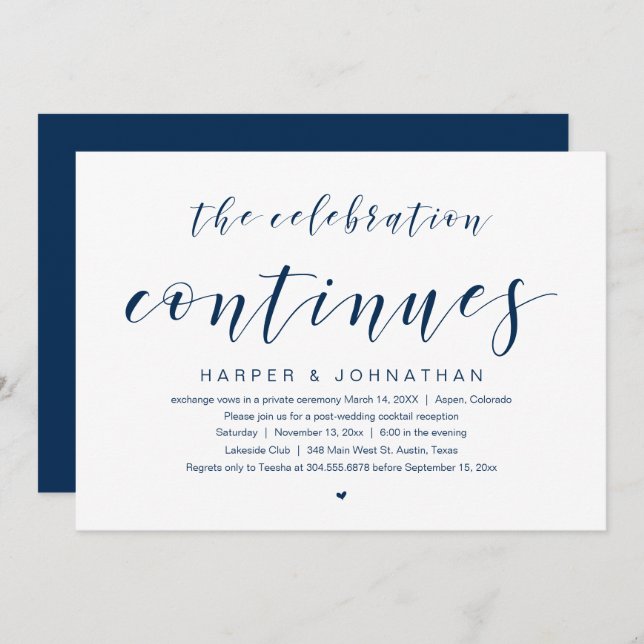 The celebration continues, Wedding Elopement Party Invitation (Front/Back)