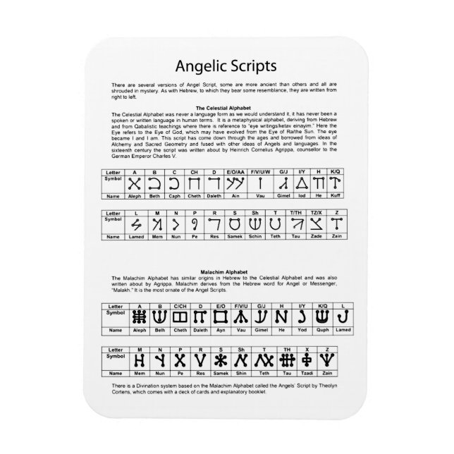 The Celestial Alphabet Angelic Script Chart Magnet (Vertical)