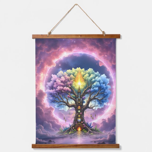 The Celestial Tree of Eternal Realms Hanging Tapestry (Front)