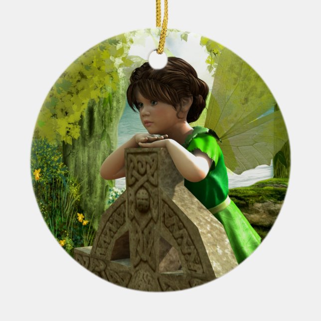 The Celtic Fairy Ceramic Tree Decoration (Front)