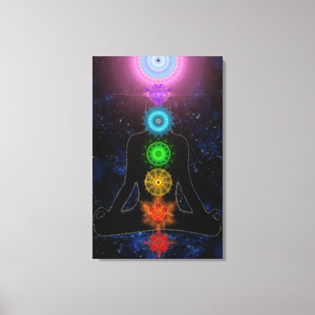 The Chakras - With Stars and Meditation Canvas Print (Front)