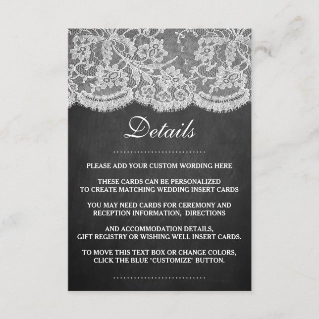 The Chalkboard & Lace Wedding Collection Enclosure Card (Front)