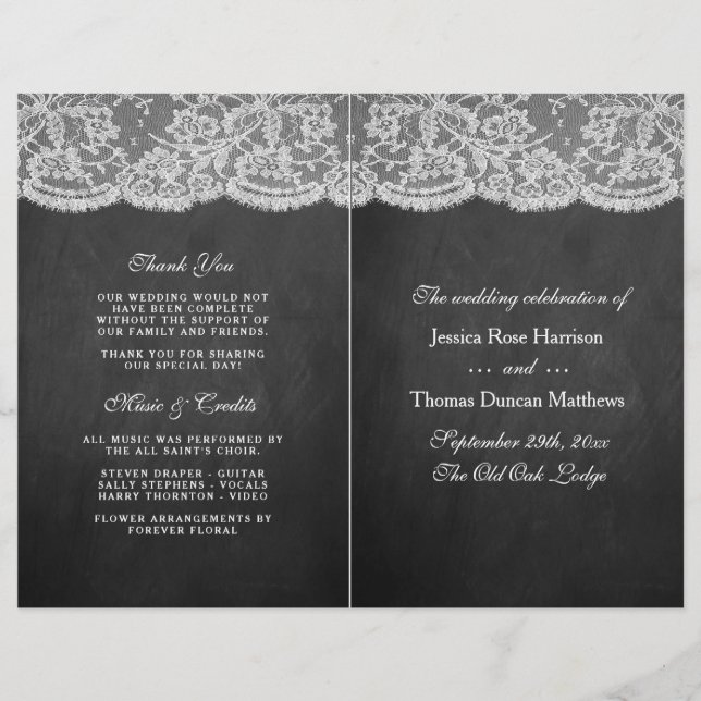 The Chalkboard & Lace Wedding Collection Programs (Front)