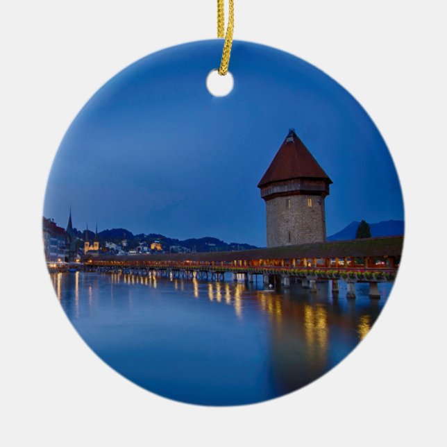 The Chapel Bridge in Lucerne Ceramic Tree Decoration (Front)