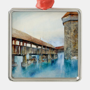 The Chapel Bridge in Lucerne (Switzerland) Metal Tree Decoration
