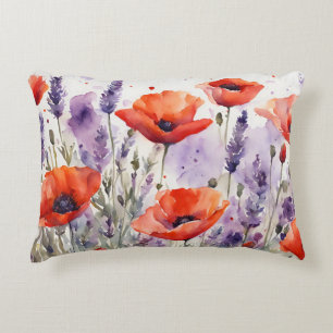 The Charm of Nature: Poppies and Lavender in Water Decorative Cushion