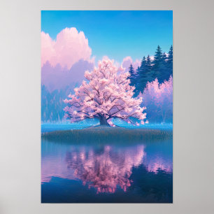 The Charming Tree by the Still Lake Poster