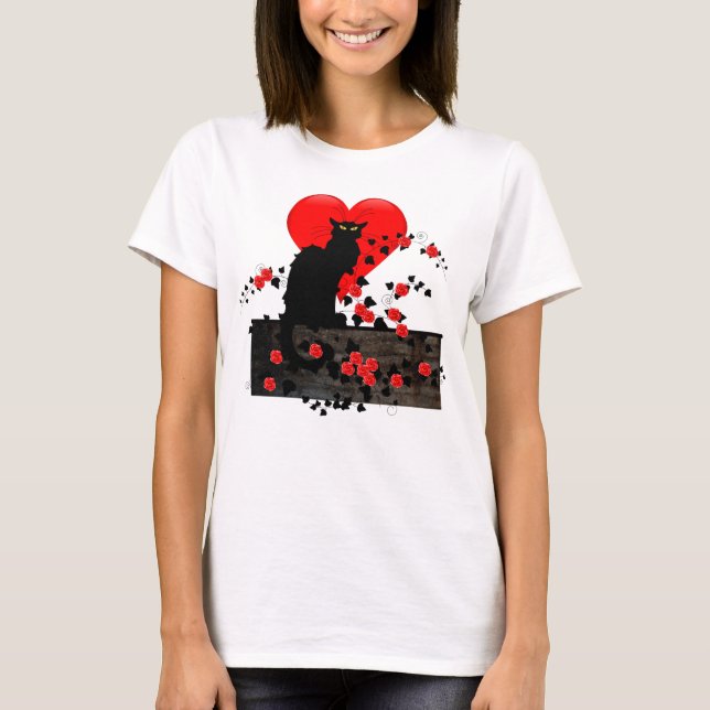 The Chat Noir with Red Roses T-Shirt (Front)