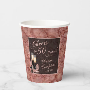 The Cheers to 50 Years Rose Gold Birthday Paper Cups
