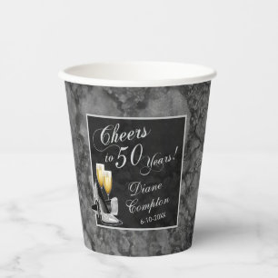 The Cheers to 50 Years Silver and Black Birthday Paper Cups