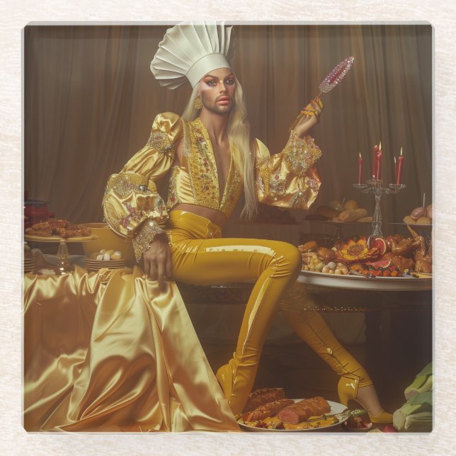 The Chef Queen Digital Art Glass Coaster (Front)