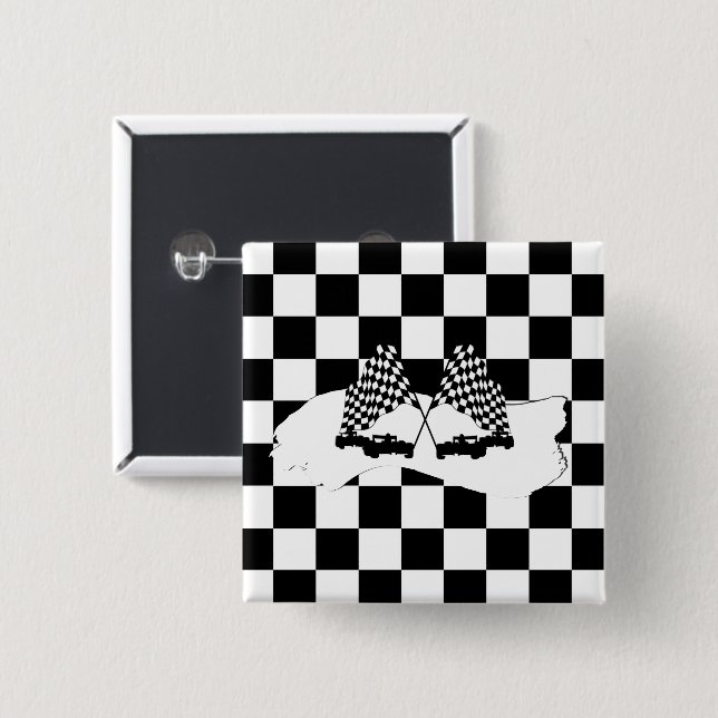 The Chequered Flag and Race Cars 15 Cm Square Badge (Front & Back)