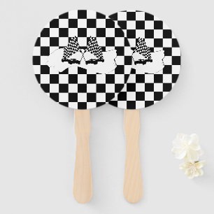 The Chequered Flag and Race Cars Hand Fan
