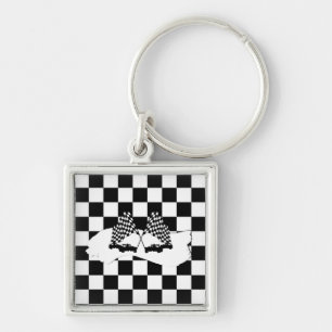 The Chequered Flag and Race Cars Key Ring