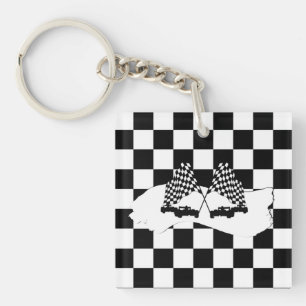 The Chequered Flag and Race Cars Key Ring