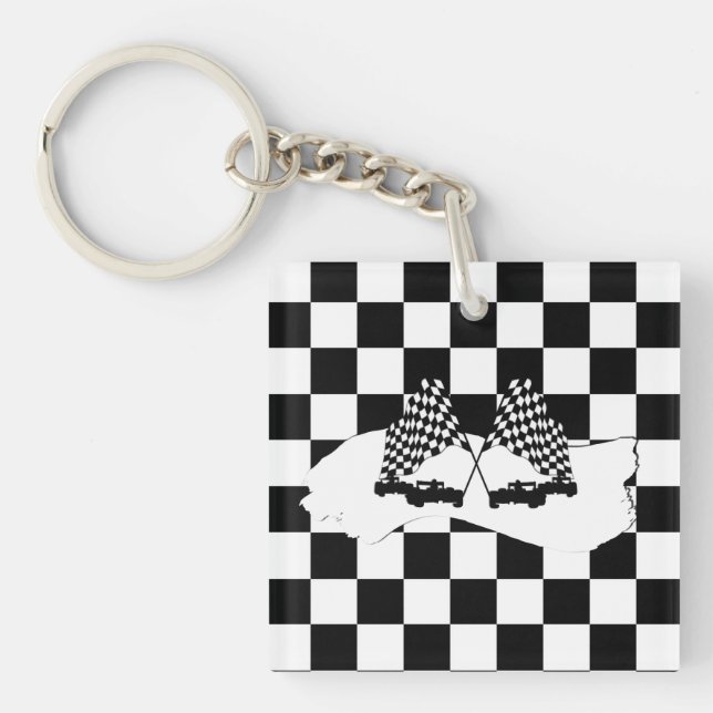 The Chequered Flag and Race Cars Key Ring (Front)
