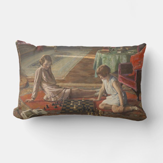 The Chess Players (by John Lavery) Lumbar Cushion (Front)