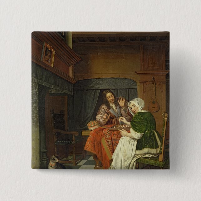 The Chess Players, c.1670 15 Cm Square Badge (Front)