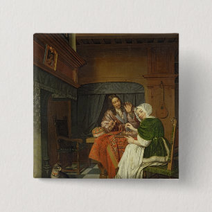 The Chess Players, c.1670 15 Cm Square Badge