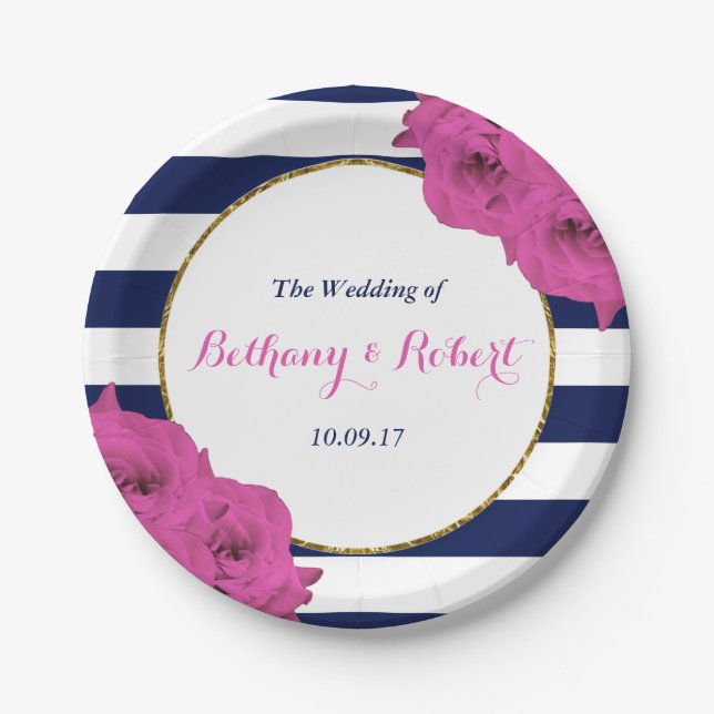 The Chic Modern Luxe Wedding Collection Pink Roses Paper Plate (Front)