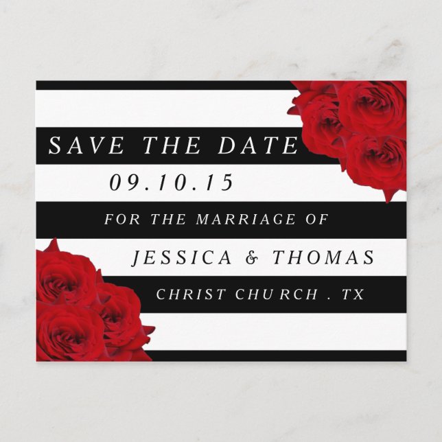 The Chic Modern Luxe Wedding Collection- Red Roses Announcement Postcard (Front)